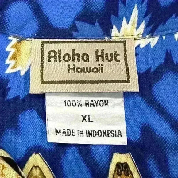 Aloha Hut Mens Hawaiian Button Up Short Sleeve Shirt Sz XL Blue - Mint EUC - Picture 4 of 14